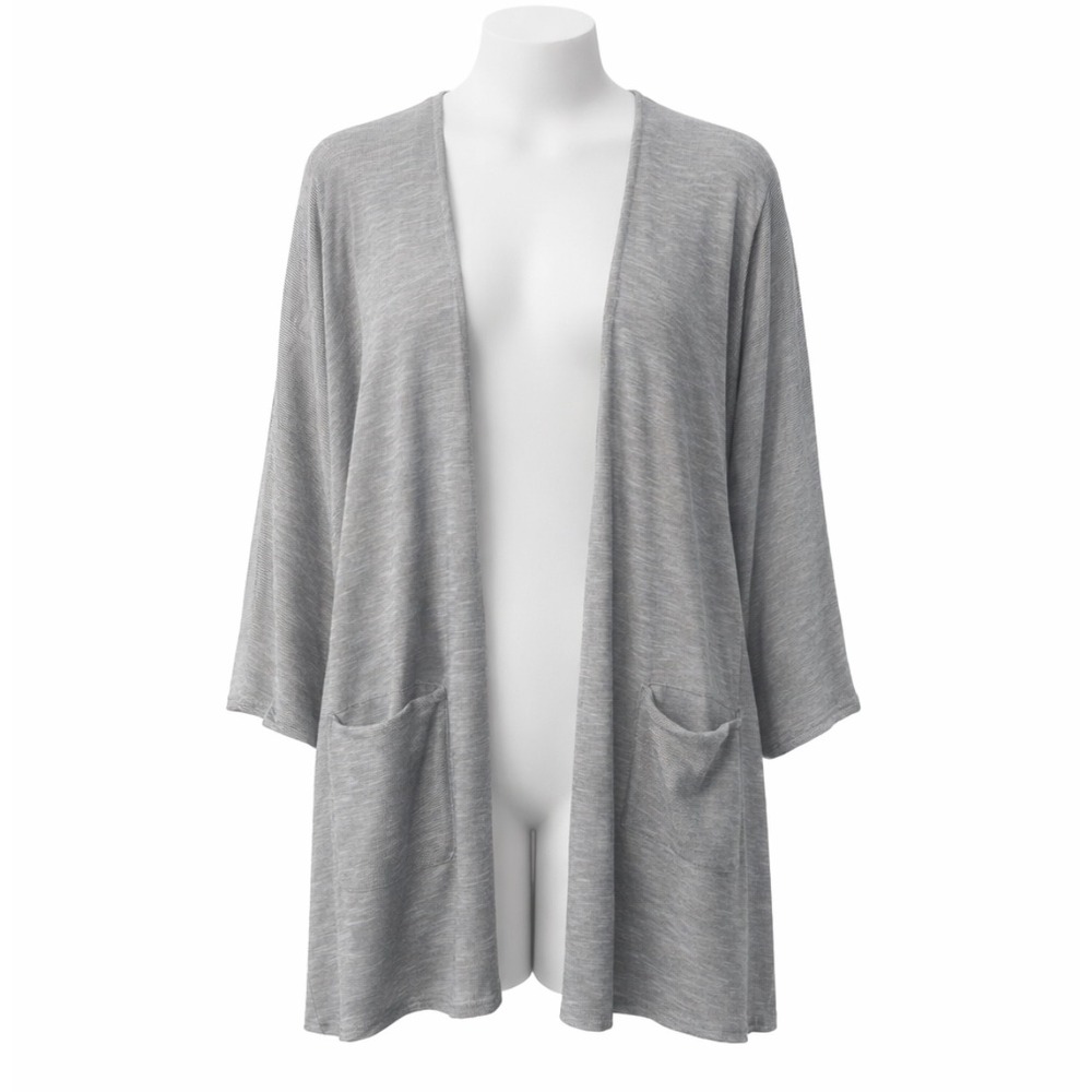 NWT DONNI Womens Grey Knit Open Front‎ Cardigan Wrap Sweater Pockets OS Plus